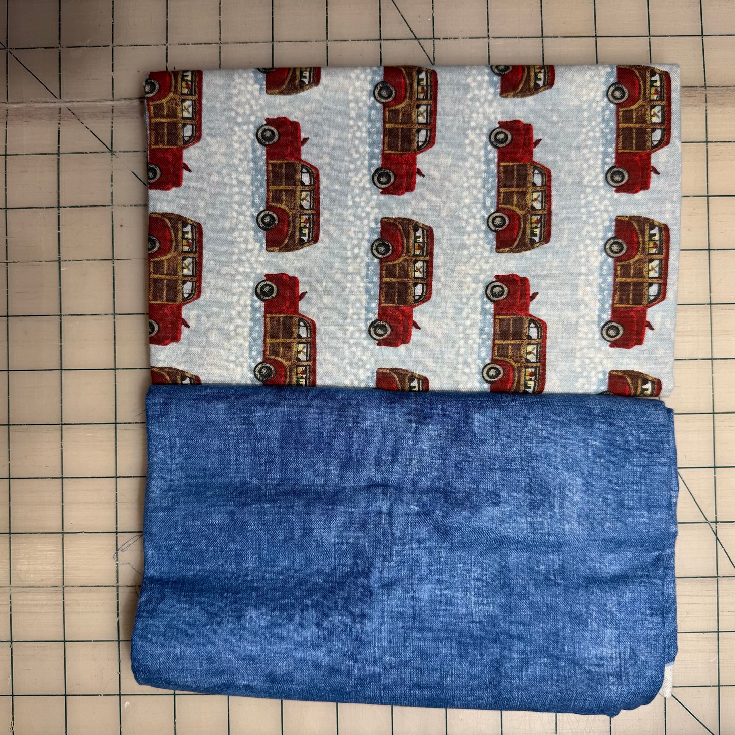 🌻 Vintage Woody Car with Blue – Dynamic Duo 2 - 1-yard Cuts