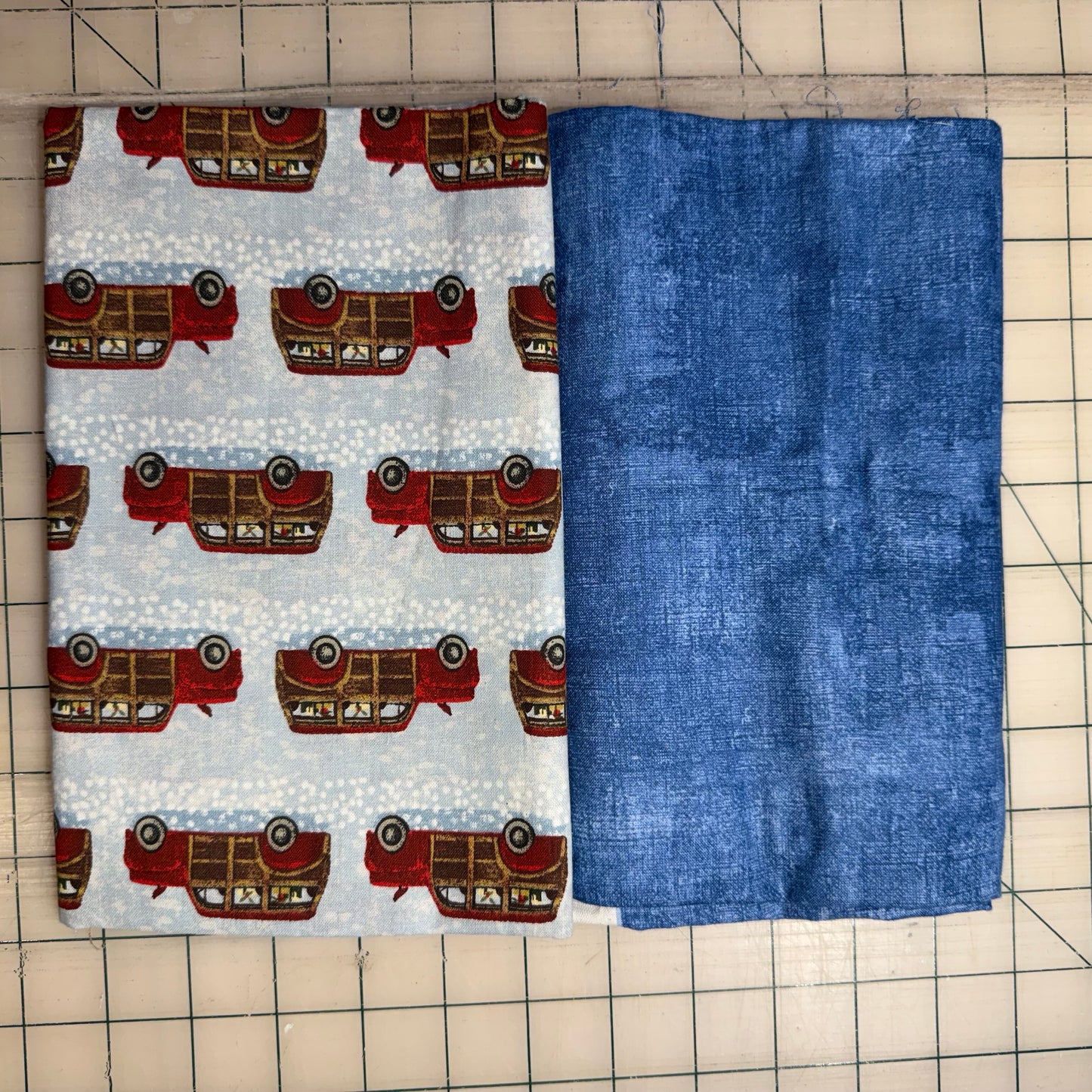 🌻 Vintage Woody Car with Blue – Dynamic Duo 2 - 1-yard Cuts