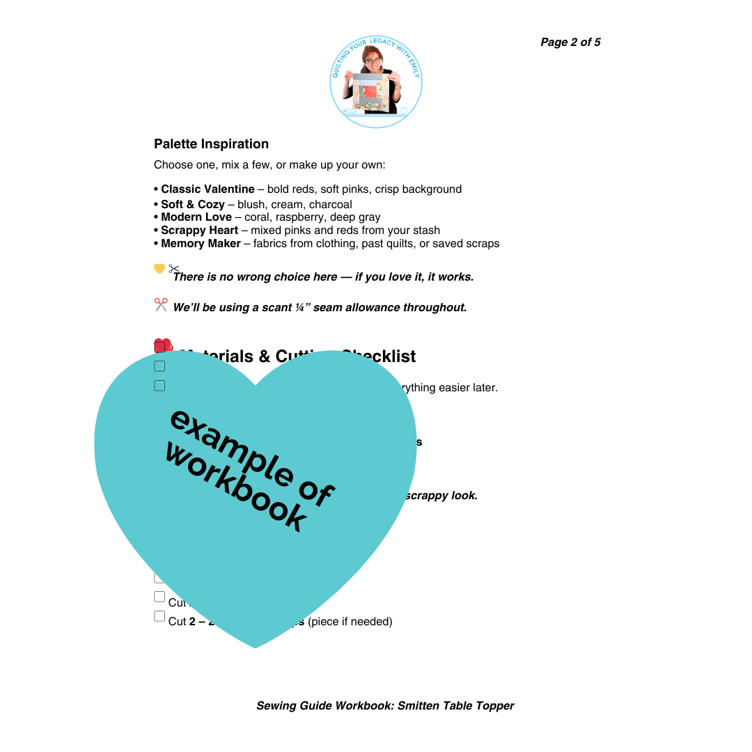 Sewing Guide Workbook - Smitten Table Topper