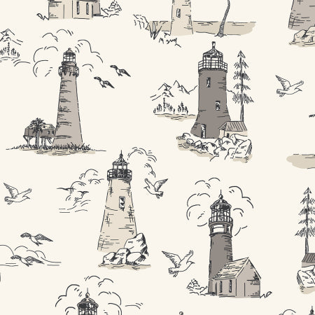 Smooth Seas - Lighthouse - RJ2300-SA3 - Sand Fabric