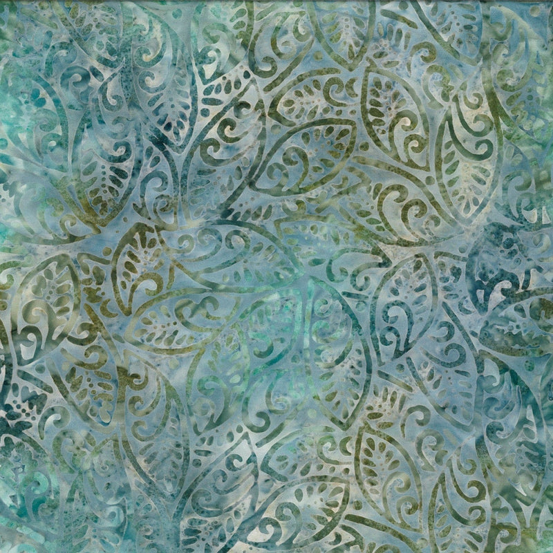 Lakeside - Blue/Green Large Leaves - Wilmington Prints Watercolor Fabrics