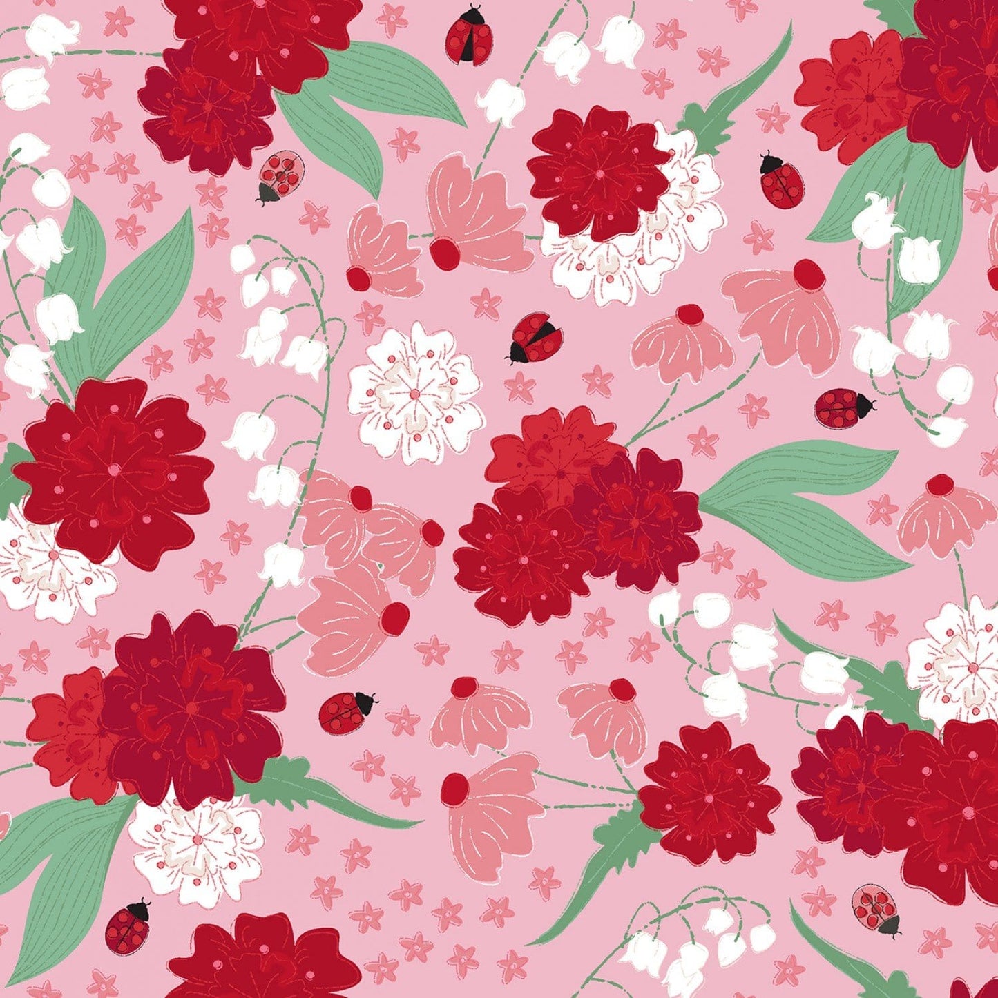 Ladybug Mania - Fuchsia Floral- Y3175-76 - Clothworks - Kids Prints - Flower