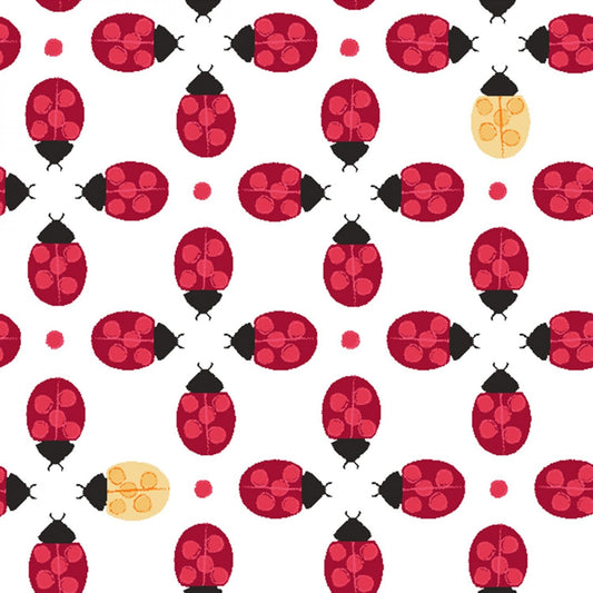Ladybug Mania - White Ladybug- Y3177-1 - Clothworks - Kids Prints - Flower