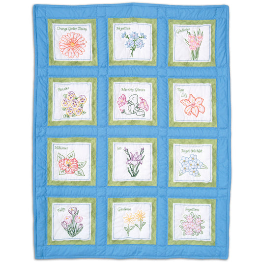 Flowers 9″ White Quilt Block Themes Needlwork