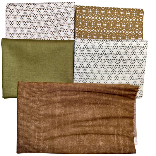 Roots & Moss Green – 5 Coordinating Fat Quarters