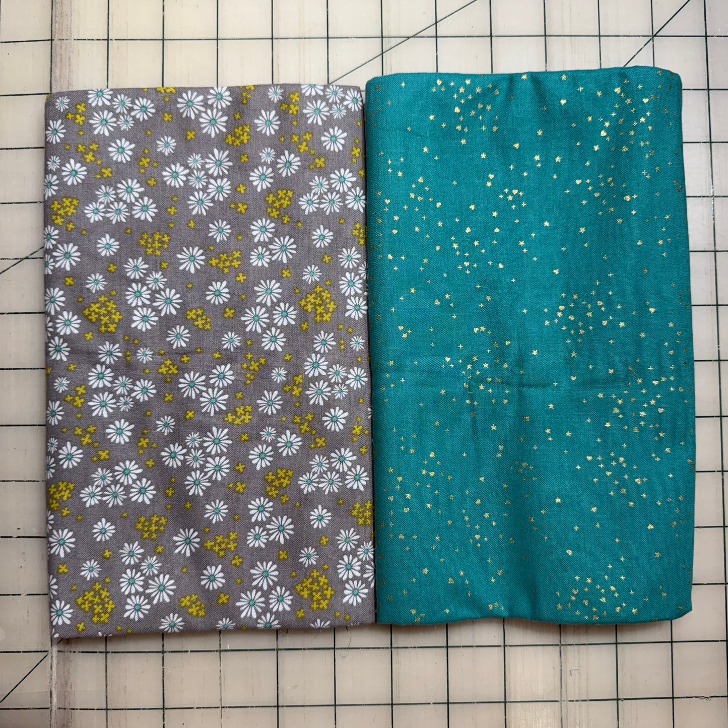 🌻 Teal with Little Flowers – Dynamic Duo 2 - 1-yard Cuts