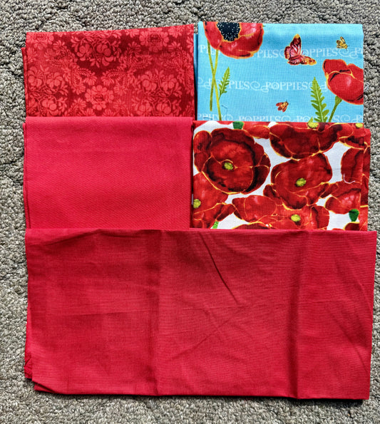 Poppies with Red - 5- Fat Quarter Bundle