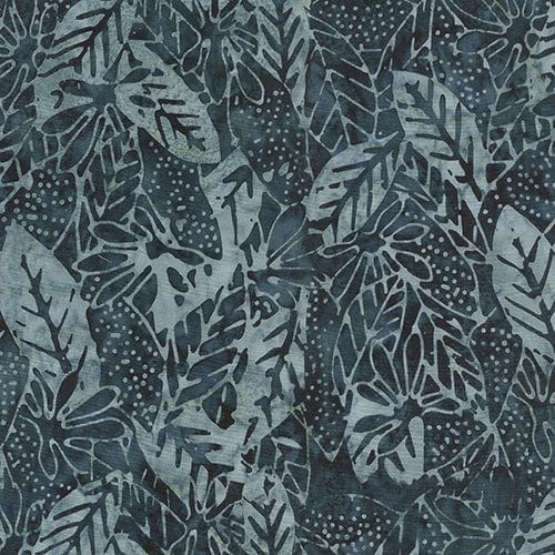 Leaves on Slate Blue Batik Cotton Fabric