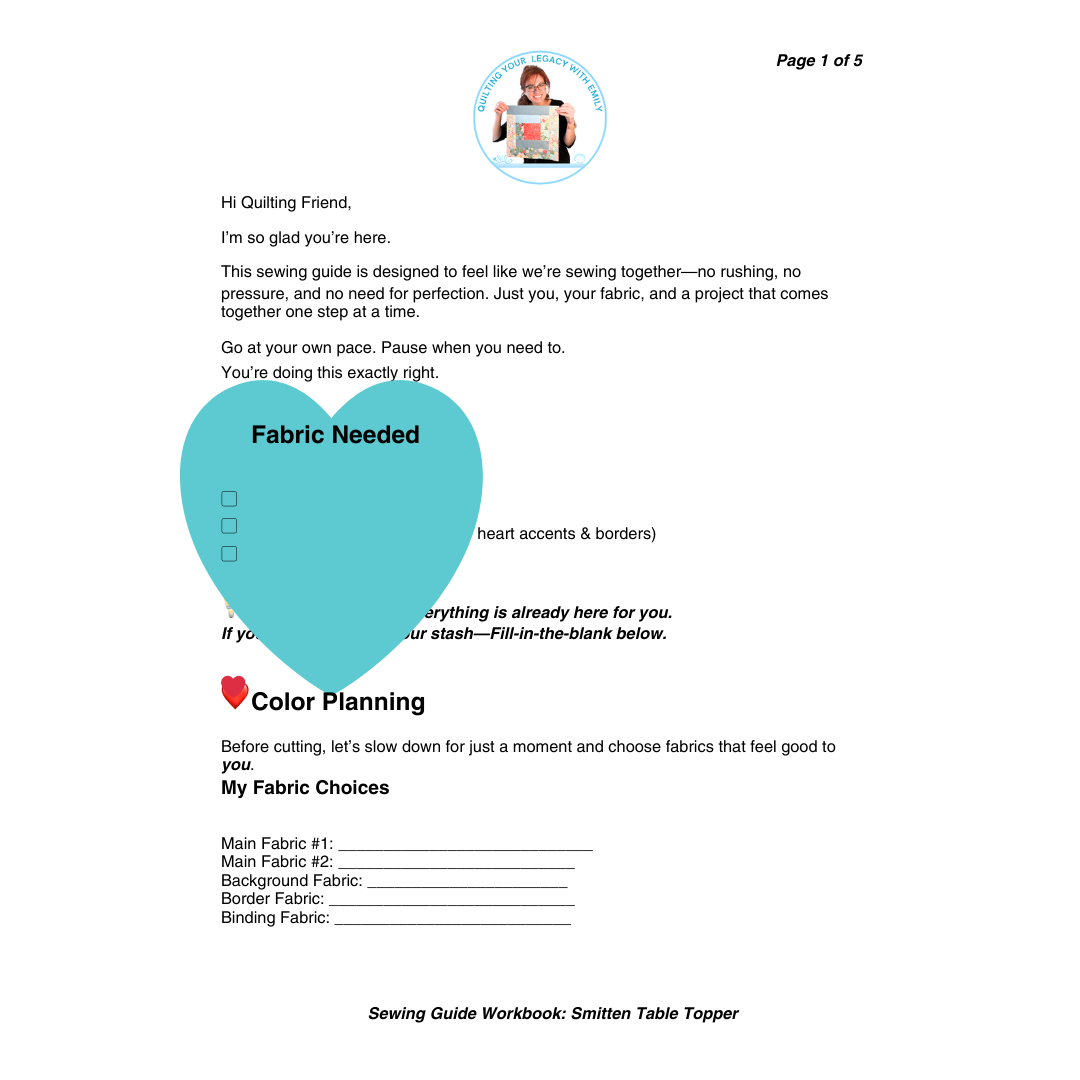 Sewing Guide Workbook - Smitten Table Topper