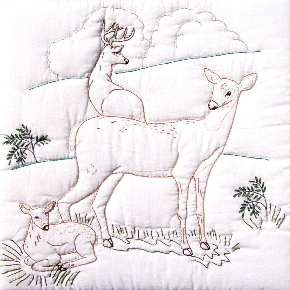 Deer Family 18″ Quilt Blocks Needleword