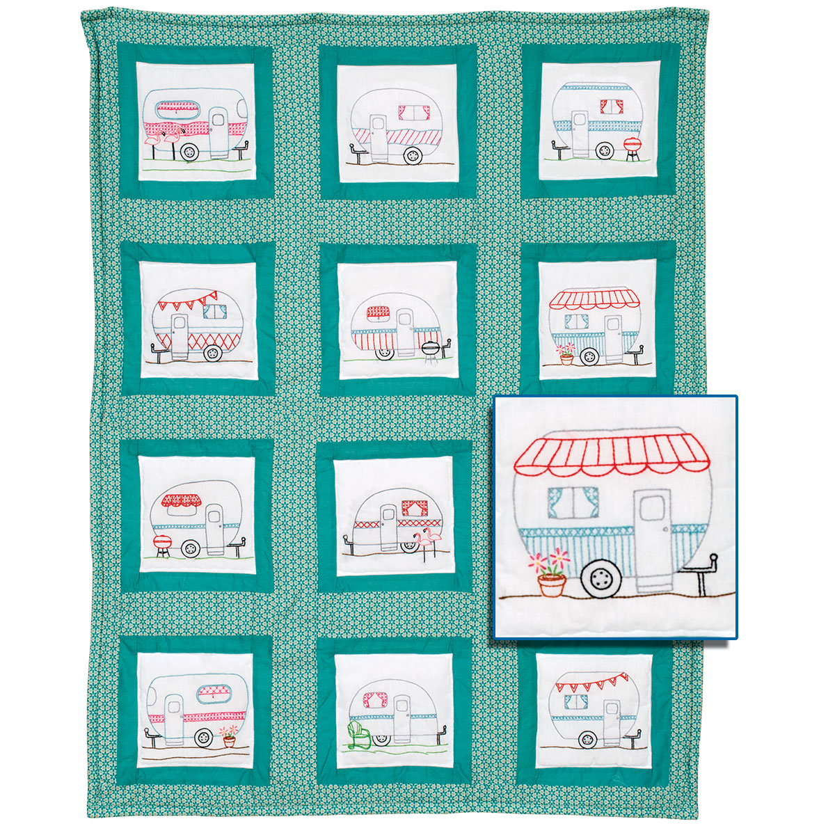 Blocks Happy Campers 9″ Theme Quilt Blocks Needleword