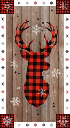 💥 24in Deer Centered on Wood Grain - 5879PS-89 - Warm Winter Wishes - Studio E - Winter Christmas Fabricsi - Norton House Quilting