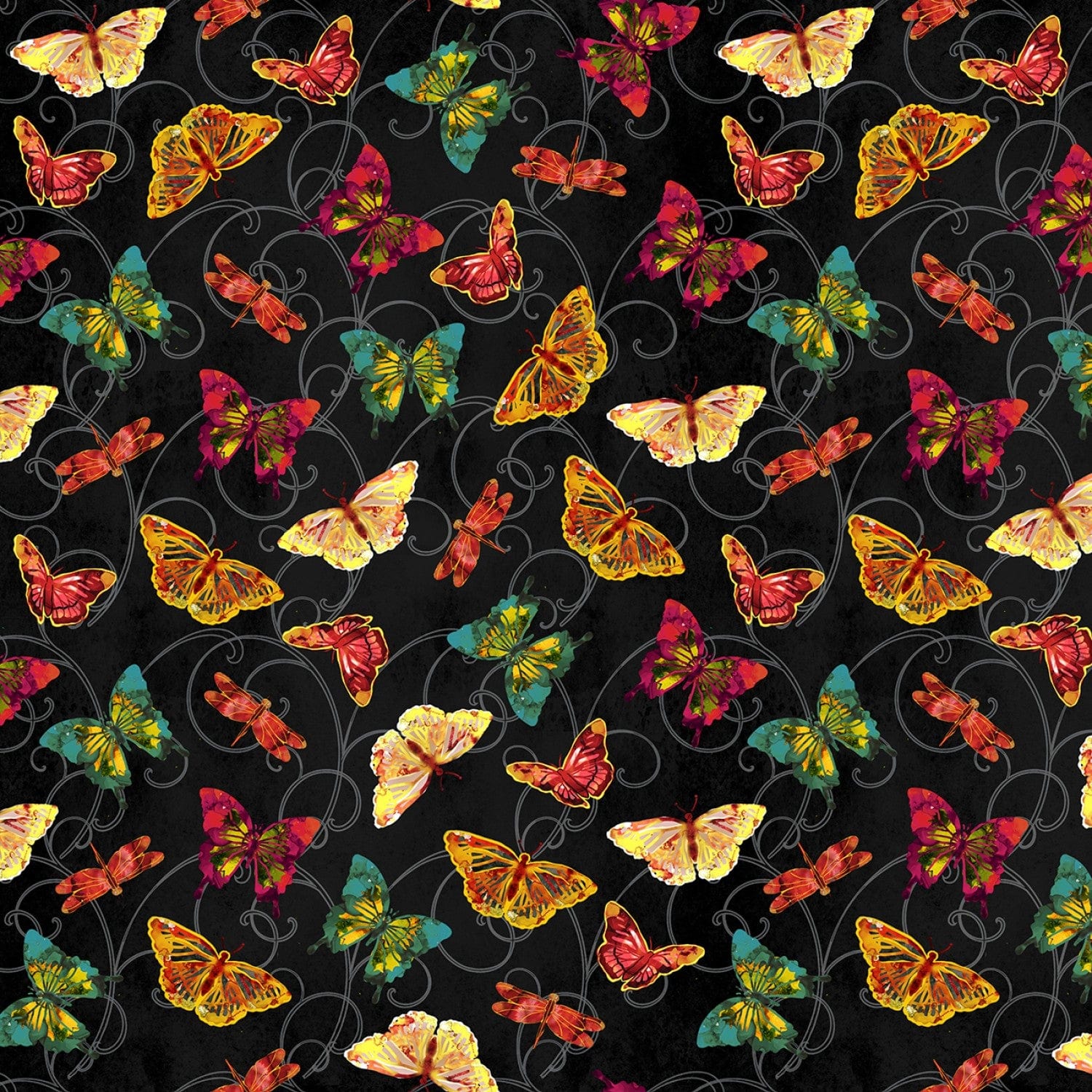 Poppy Days - Black Butterfly Toss - 5414-99 - Studio E - Flower Fabrics