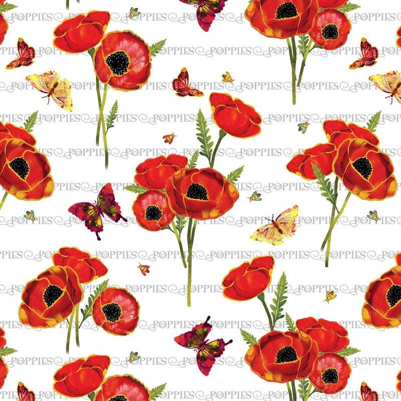 Poppy Days - White Poppies & Butterflies - 5416-08 - Studio E - Flower Fabrics