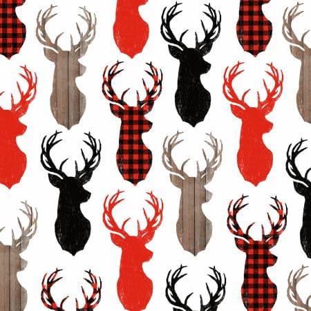 Multi Deer Heads Allover - 5874S-89 - Warm Winter Wishes - Studio E - Winter Christmas Fabrics