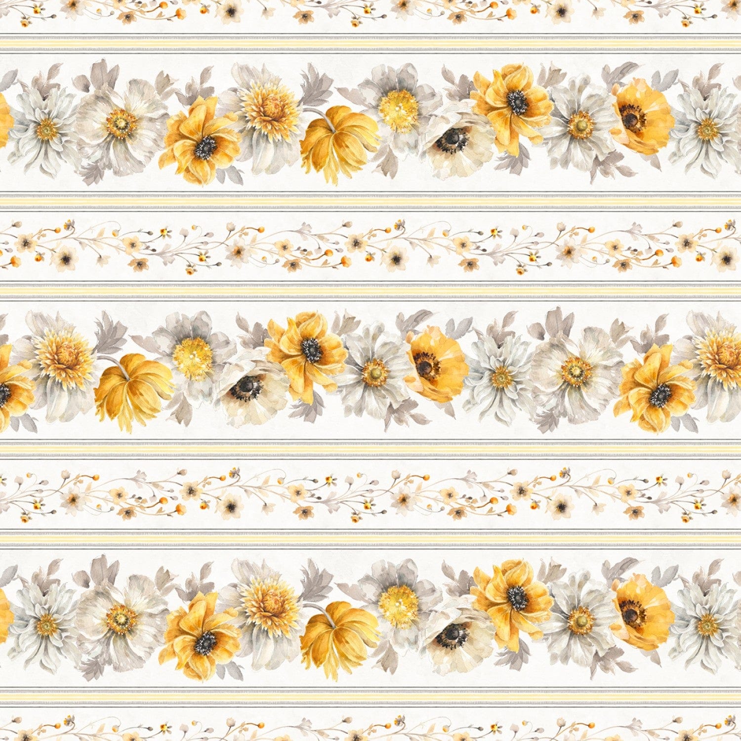 Multi Fields of Gold Repeating Stripe - 86497-195 - Fields of Gold - Wilmington Prints - Flower Prints