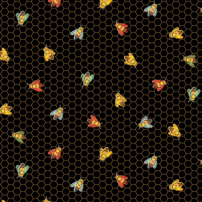 Poppy Days - Black Bees on Honeycomb - 5415-99 - Studio E - Flower Fabrics