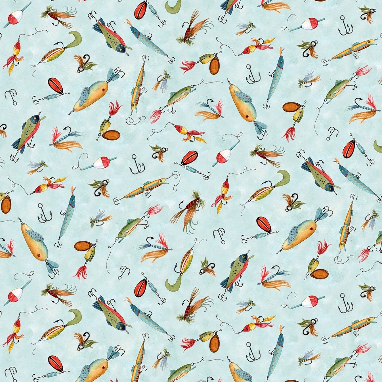 Down by the Lake - Blue Fishing Lures - 39731-472 - Wilmington Prints