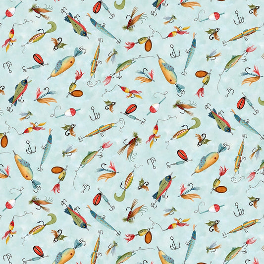 Down by the Lake - Blue Fishing Lures - 39731-472 - Wilmington Prints