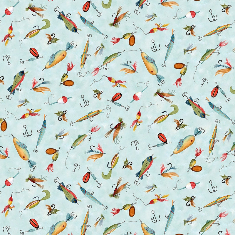 Down by the Lake - Blue Fishing Lures - 39731-472 - Wilmington Prints
