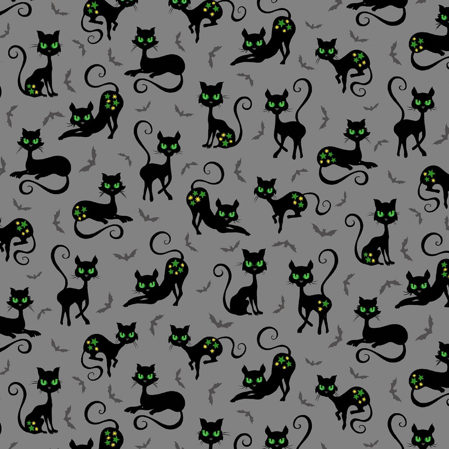 Grey Black Cat Crossing - Michael Miller - Halloween Fabrics