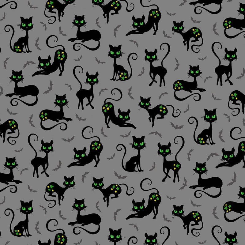 Grey Black Cat Crossing - Michael Miller - Halloween Fabrics