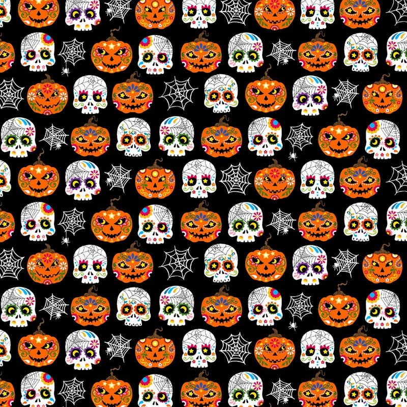 Black Ghastly Greetings - Michael Miller - Halloween Fabrics