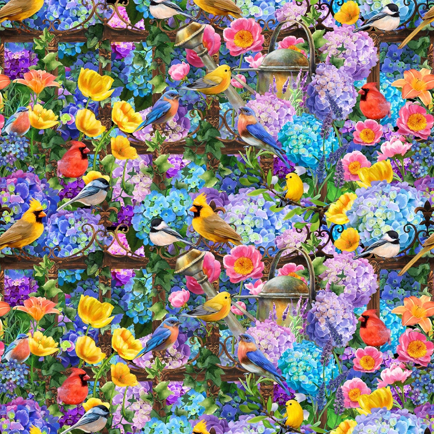 Hydrangea Garden - Cobalt Collage Digitally Printed - 5893-77 - Studio E - Flower Prints