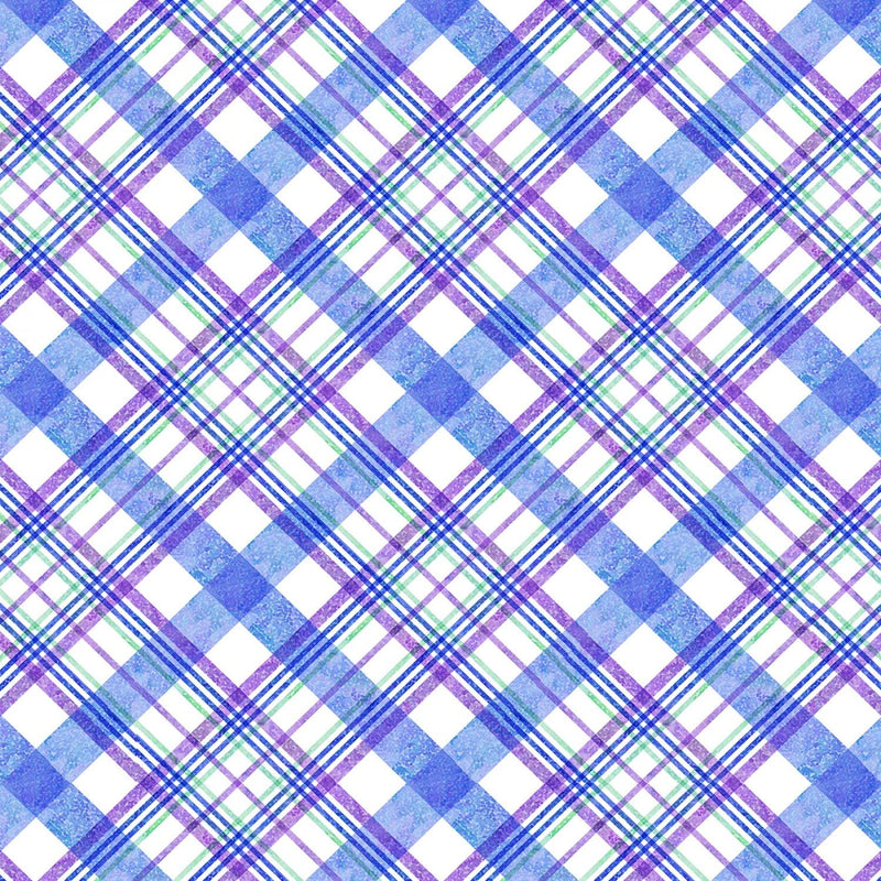 Hydrangea Garden - Cobalt Hydrangea Garden Plaid Digitally Printed - 5885S-77 - Studio E - Flower Prints