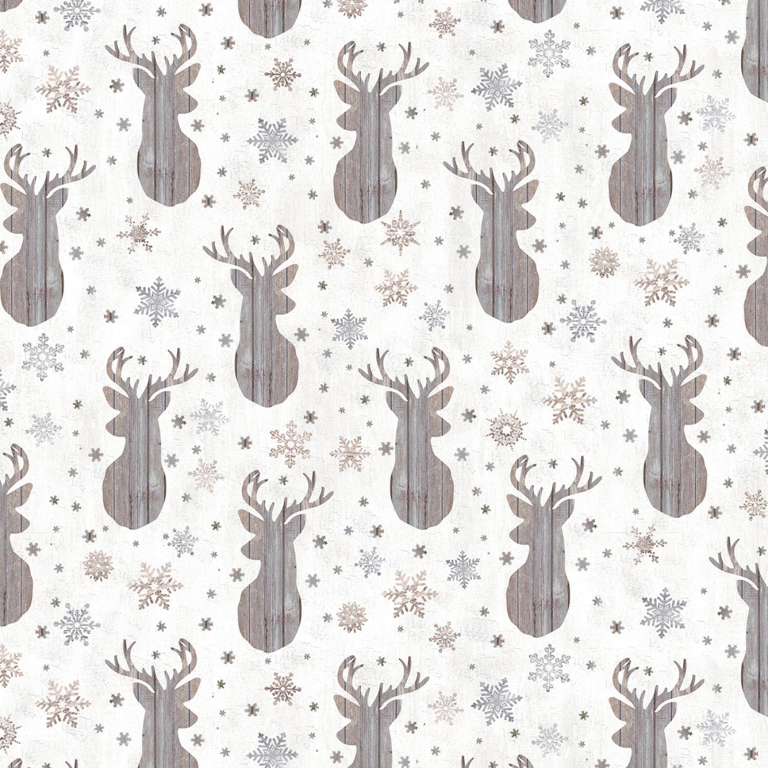 Cream Deer & Snowflakes - Winter - Timeless Treasures