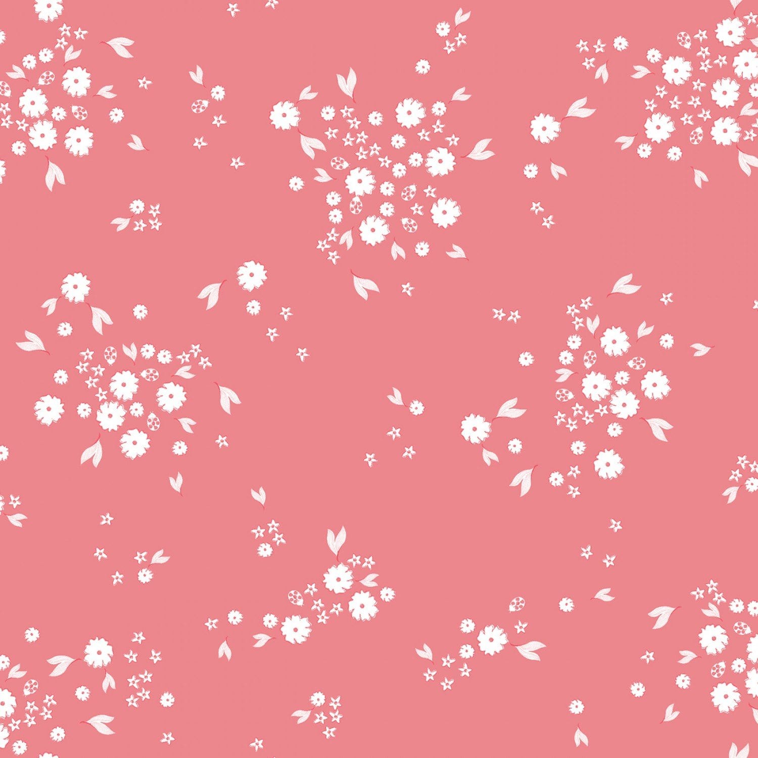 Ladybug Mania - Dark Coral Small Floral- Y3176-40 - Clothworks - Kids Prints - Flower