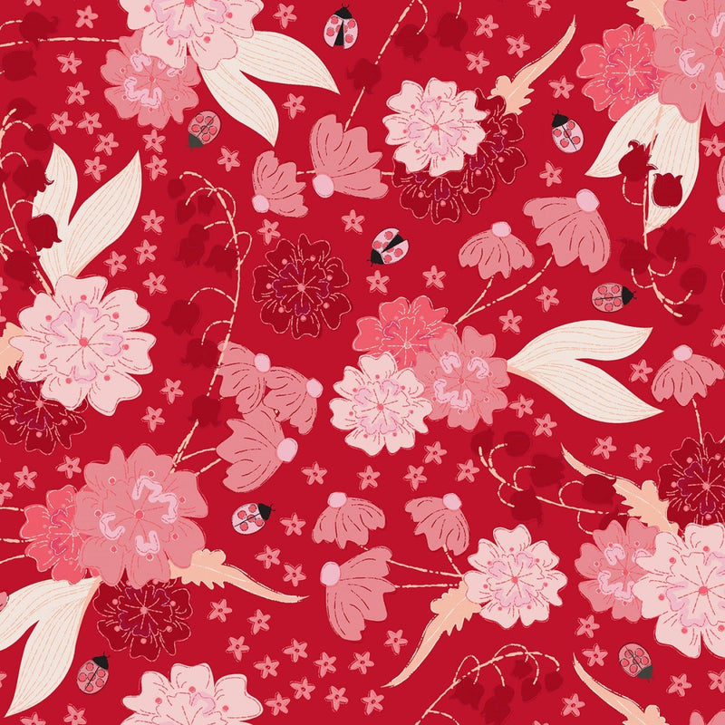 Ladybug Mania - Dark Tomato Floral - Y3175-81 - Clothworks - Kids Prints - Flower