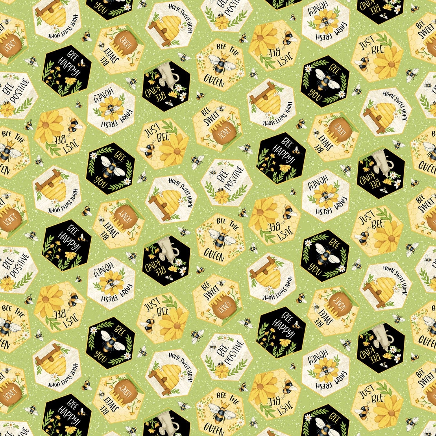 Bee You! -Green Tossed Honeycomb - 104-066 - Henry Glass - Flowers