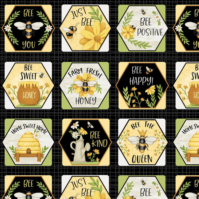 Bee You! - Multi Honeycomb Blocks with Sayings - 100-049 - Henry Glass - Flowers