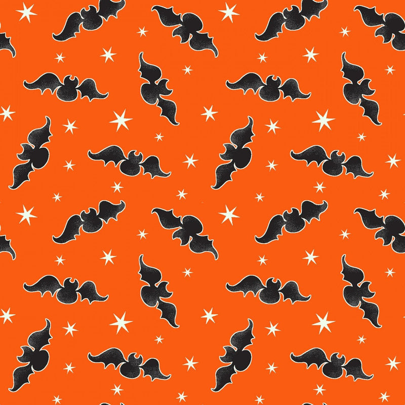 Orange Tossed Bats Glow in the Dark Fabric - 9537G-39 - Here We Glow Again - Henry Glass Fabrics - Halloween Fabrics