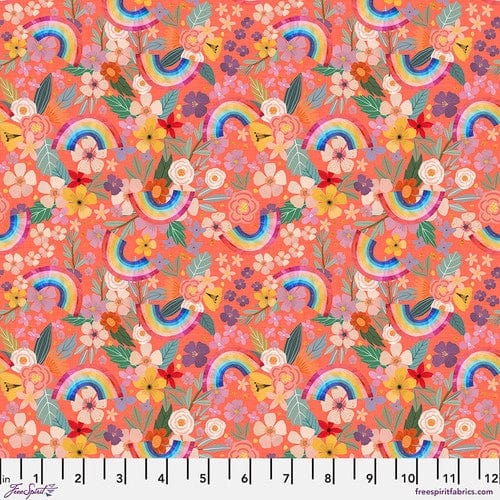 Rainbows and Flowers - Coral || Magic Friends ||  Free Spirit Fabrics