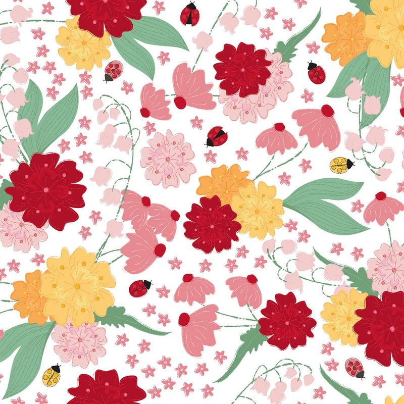 Ladybug Mania - White Floral- Y3175-1 - Clothworks - Kids Prints - Flower