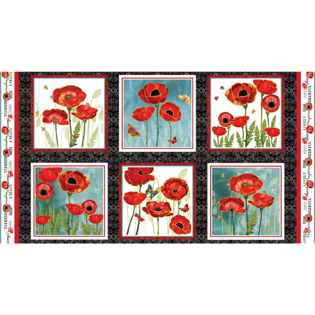 Poppy Days - White Poppies & Butterflies - 5416-08 - Studio E - Flower Fabrics - Panel