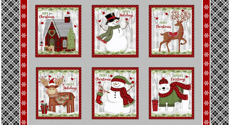 Snow Merry Panel Size: 24" x 44" - Studio E - Winter Christmas Fabrics