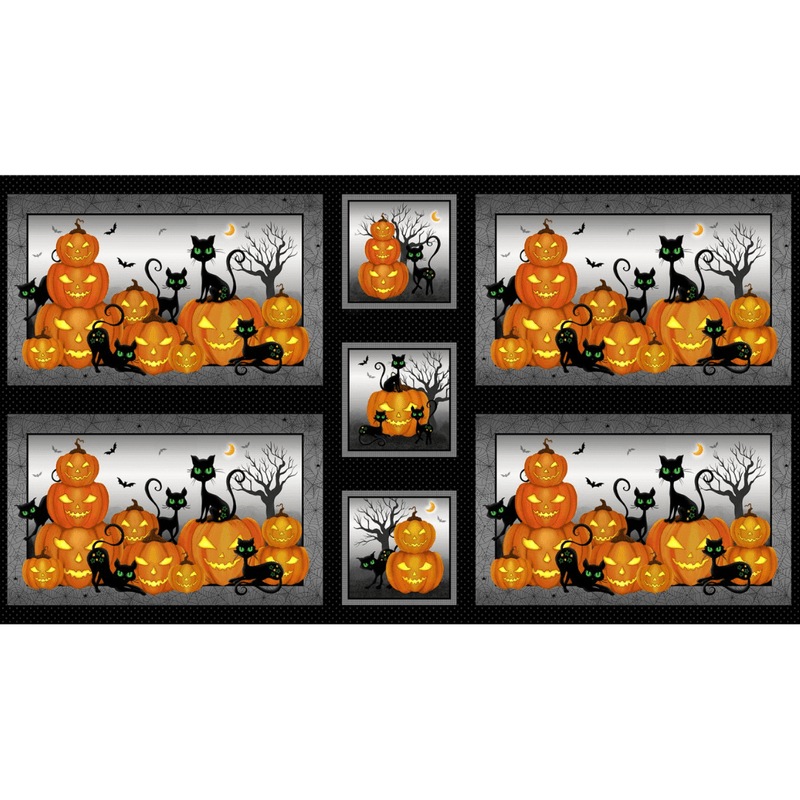 Grey Jack-o-lanterns - Michael Miller - Halloween Fabrics - Panel